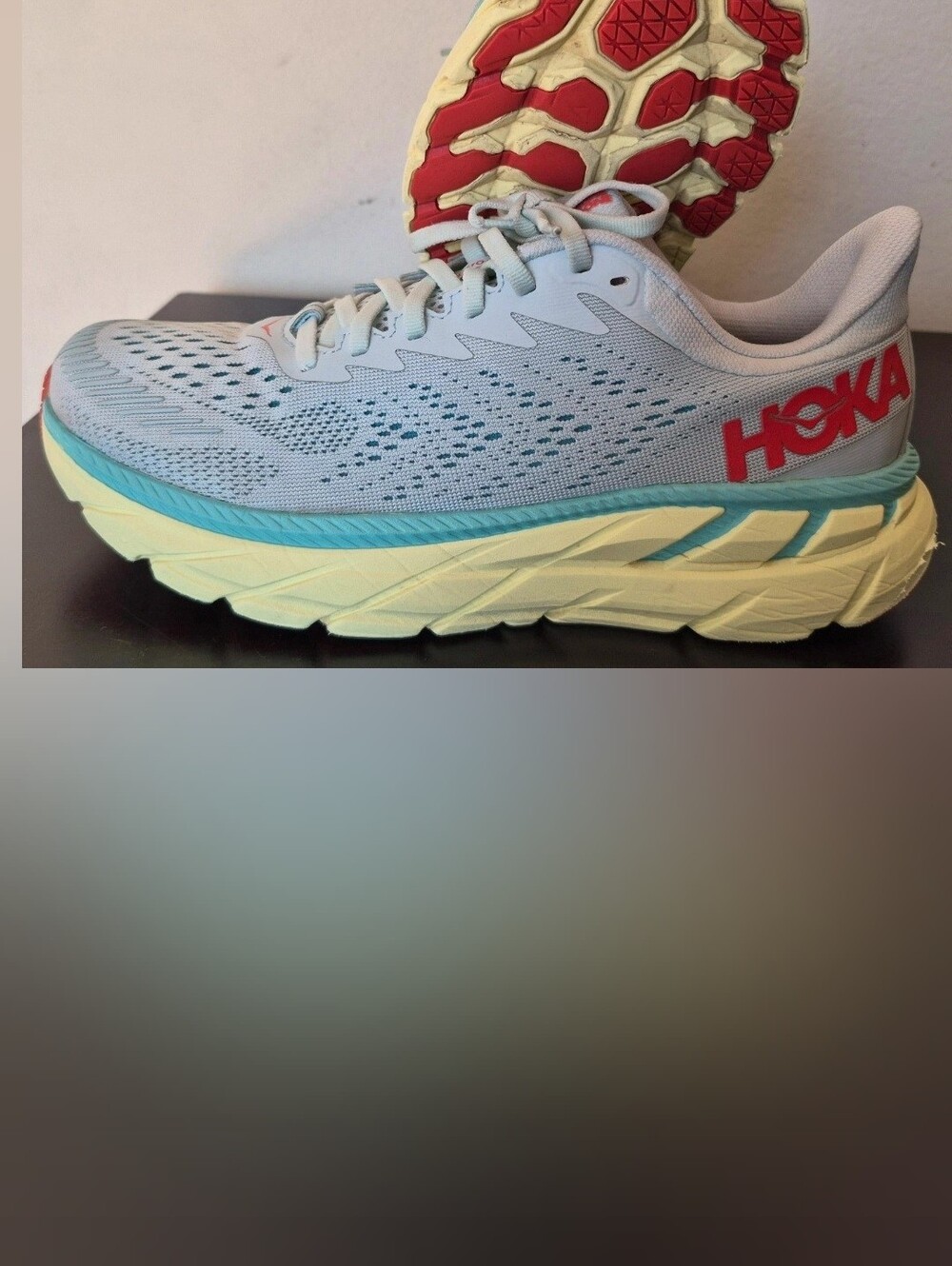 Hoka Women's Light Gray with Mint & Coral Athletic Shoes